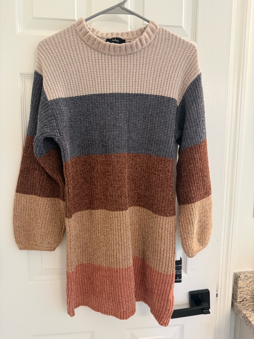 Lulu's Cream, Gray, Brown & Rust Striped Waffle-Knit Crew Sweater (New w/ tags)